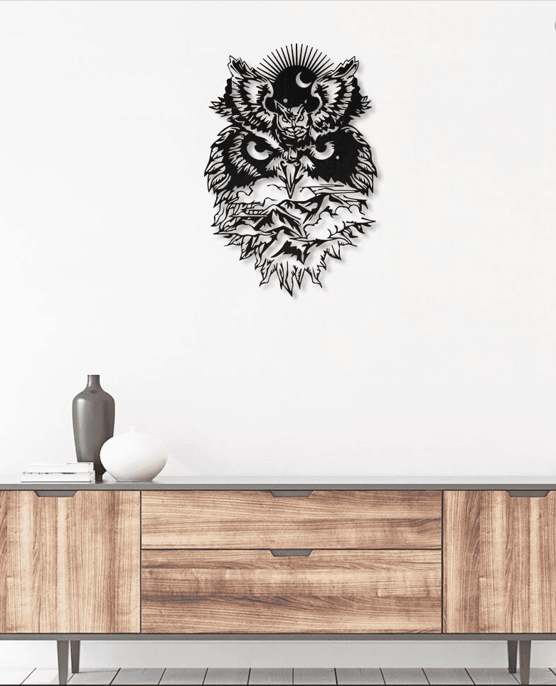Sun and Moon Owl Metal House Sign