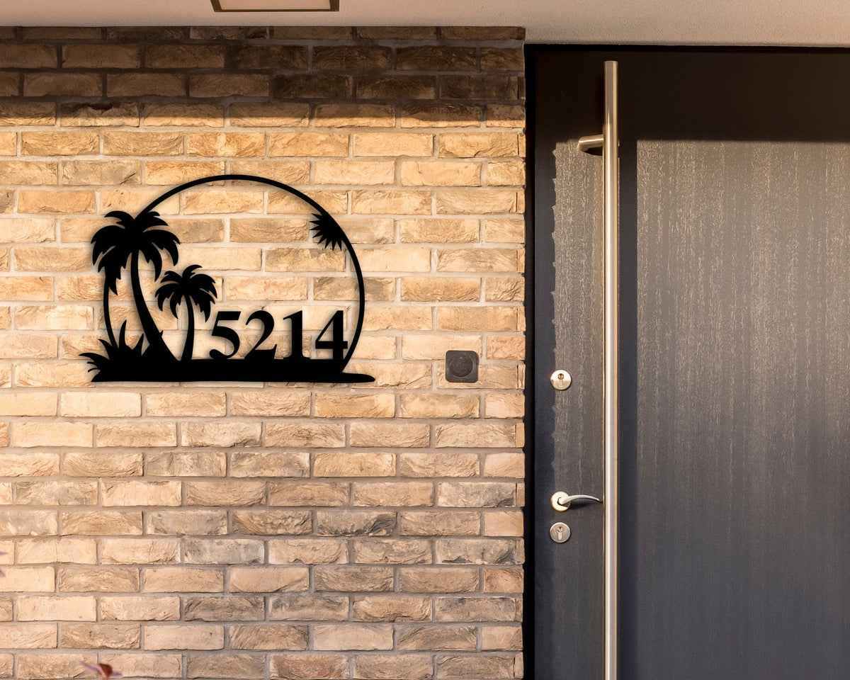 Palm Tree Address Sign, Beach Address Plaque, Sunset Address Numbers, Personalized Steel Address Plaque, Beach Mailbox Numbers, Palm Tree Laser Cut Metal Signs Custom Gift Ideas