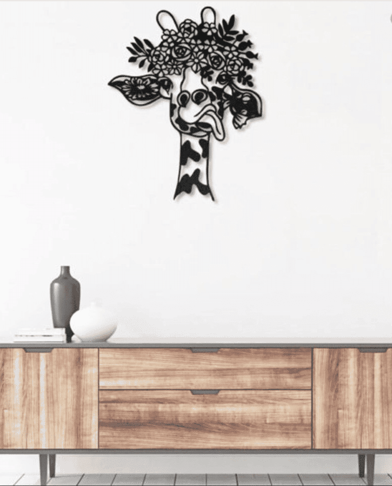 Cute Giraffe Flowers Metal House Sign