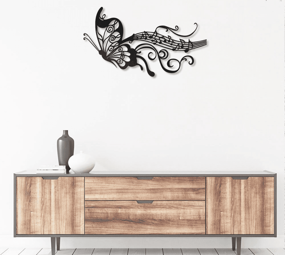 Butterfly And Melody Notes Music Metal House Sign