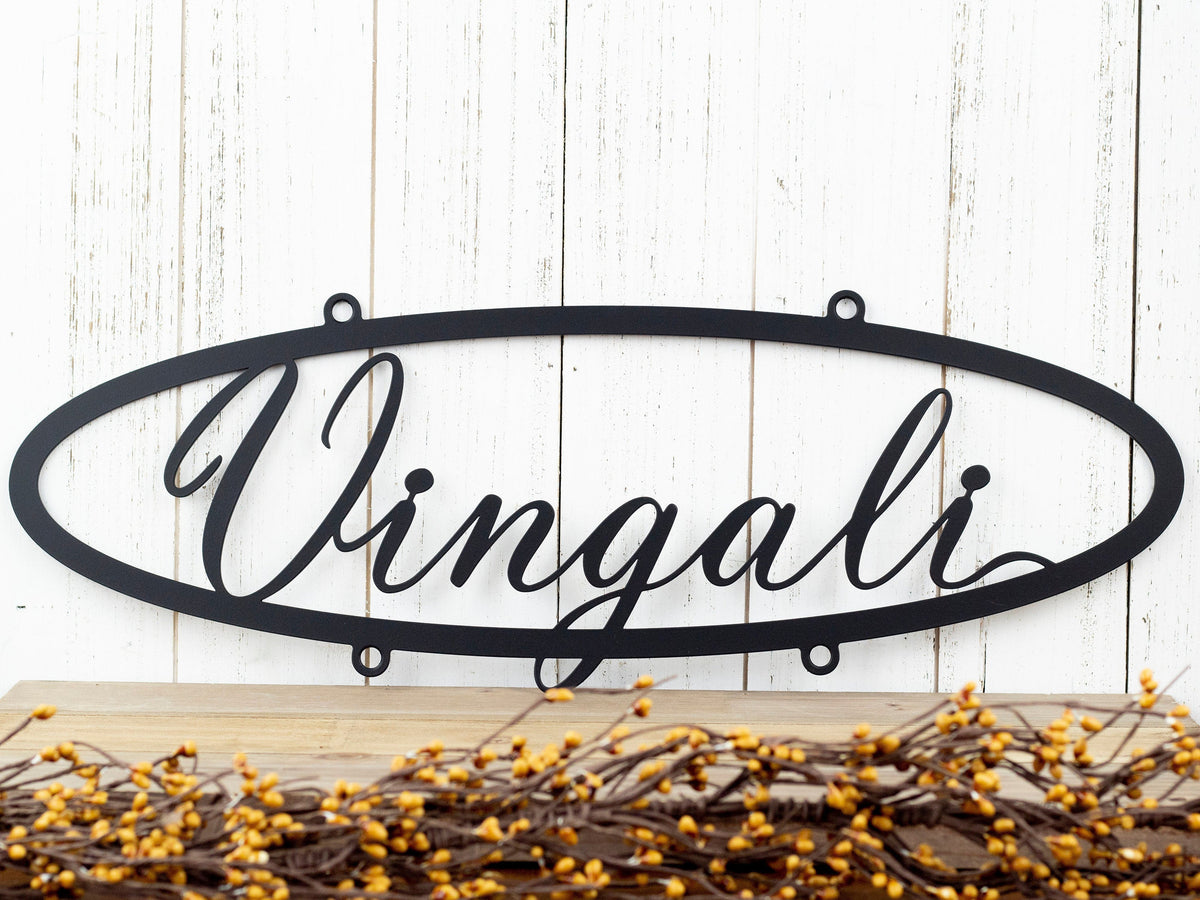 Custom Family Name Oval Metal Sign, Matte Black6.laser Cut, Steel, Name Sign, Custom Name Sign, Last Name, Laser Cut Metal Signs Custom Gift Ideas