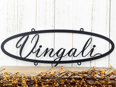 Custom Family Name Oval Metal Sign, Matte Black6.laser Cut, Steel, Name Sign, Custom Name Sign, Last Name, Laser Cut Metal Signs Custom Gift Ideas