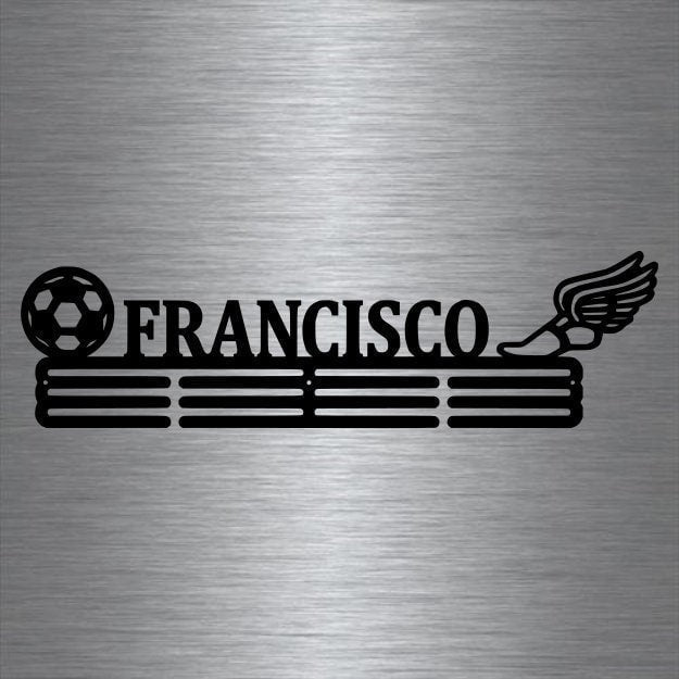 Soccer And Track Custom Name Medal Hanger Holder Display Rack Male 3 Rung, Cut Metal Sign, Metal Wall Art, Laser Cut Metal Signs Custom Gift Ideas