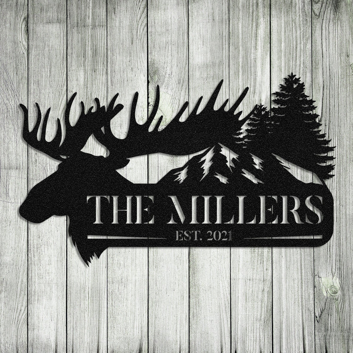Moose Deer Hunting Hunter Metal Sign Monogram, Custom Outdoor Farm, Cabin, Lodge, Camp, Wall Decor, Metal Laser Cut Metal Signs Custom Gift Ideas