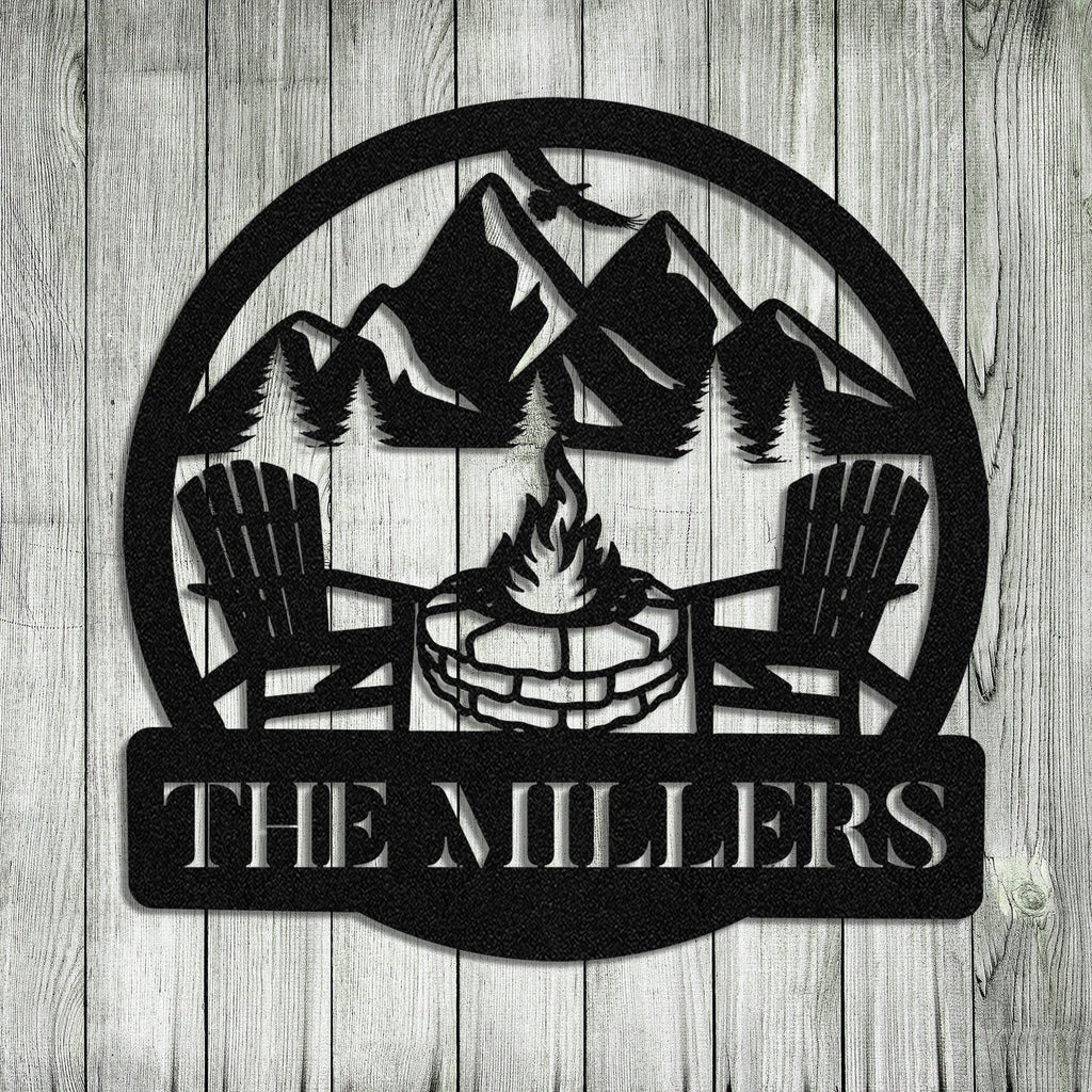 Personalized Family Name Campfire Camping Metal Sign Monogram, Metal Laser Cut Metal Signs Custom Gift Ideas