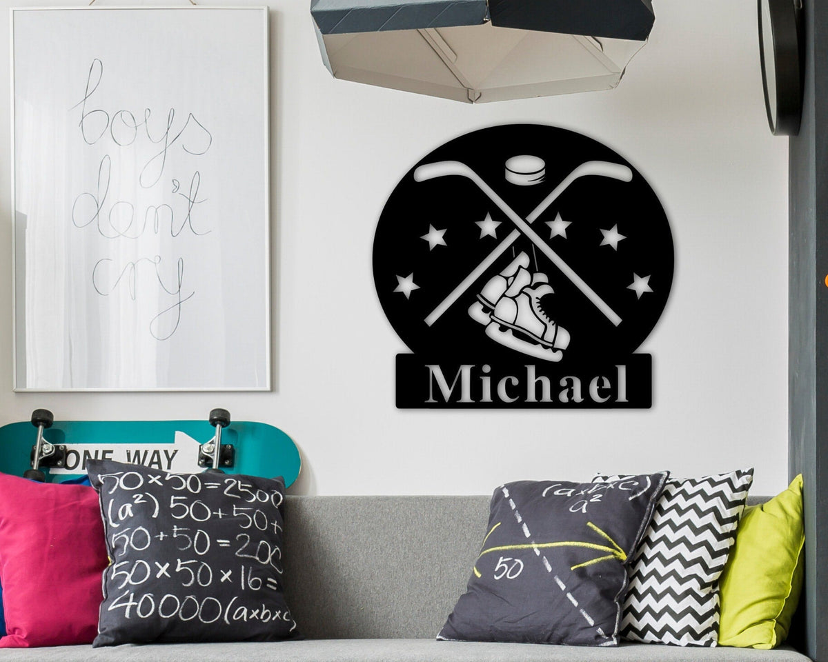 Hockey Metal Wall Art, Metal Hockey Decor, Hockey Sign, Hockey Name Sign, Sports Name Sign, Metal Art, Custom Personalized Metal Gift Ideas, Metal Laser Cut Metal Signs Custom Gift Ideas