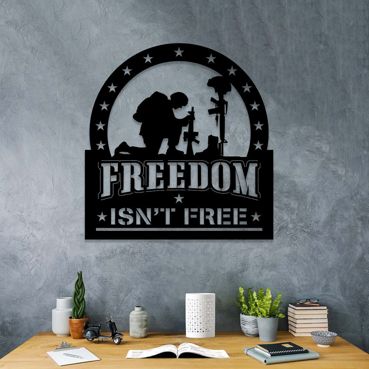 Freedom Isn't Free Kneeling Soldier Veteran Metal Sign, Metal Laser Cut Metal Signs Custom Gift Ideas