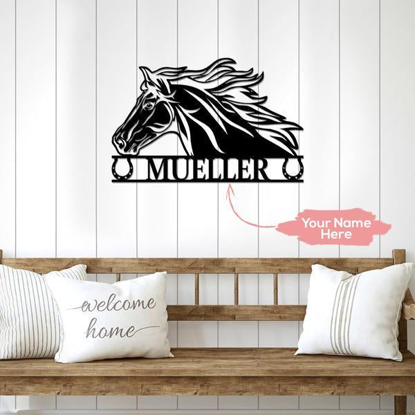 Horse Name Monogram Personalized Horse Metal Sign, Horseshoe Art, Western Decor, Initial Metal Sign, Housewarming Gift, Farmhouse Decor  Metal Wall Art, Metal Laser Cut Metal Signs Custom Gift Ideas