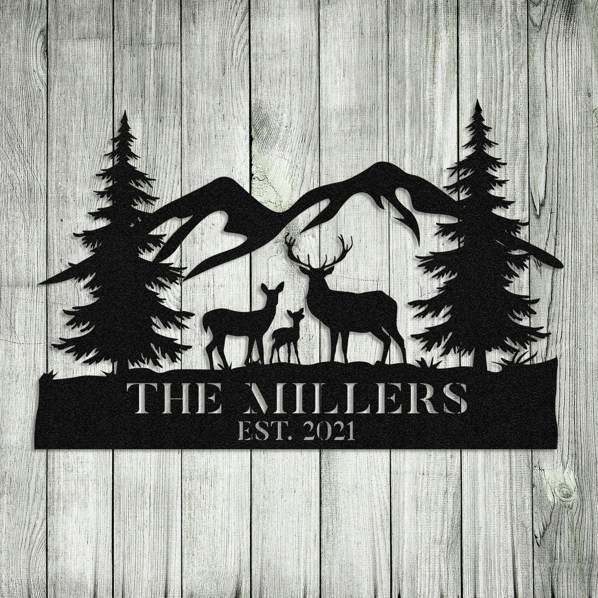 Personalized Family Name Deer Doe Fawn Hunting Hunter Metal Sign, Metal Laser Cut Metal Signs Custom Gift Ideas
