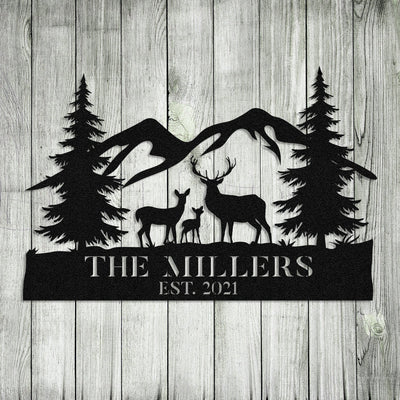 Personalized Family Name Deer Doe Fawn Hunting Hunter Metal Sign, Metal Laser Cut Metal Signs Custom Gift Ideas