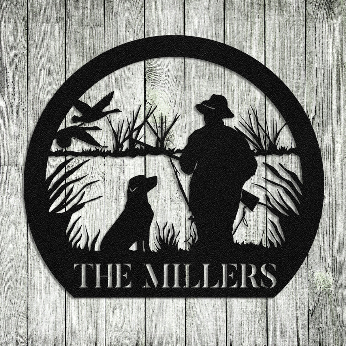 Personalized Family Name Duck Deer Hunting Hunter Metal Sign, Metal Laser Cut Metal Signs Custom Gift Ideas
