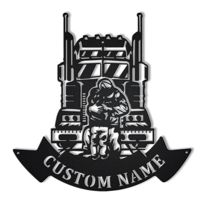Personalized Trucker Dad And Son Monogram Metal Sign Art , Custom Dad And Son Metal Sign, Trucker Lover Sign Decoration For Living Room, Laser Cut Metal Signs Custom Gift Ideas