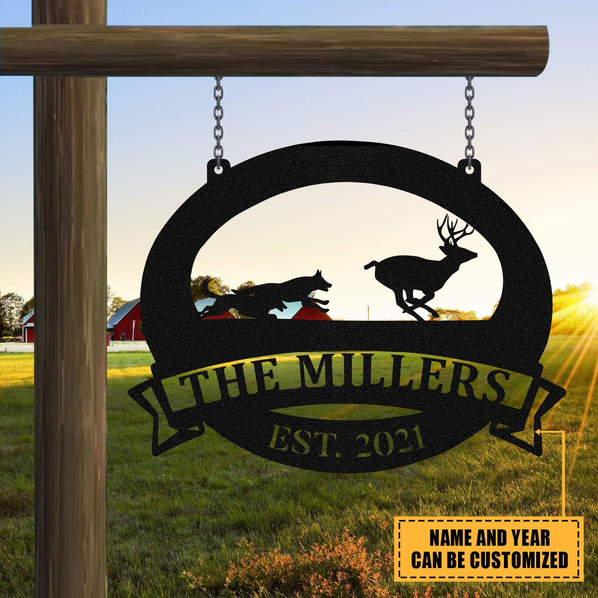 Personalized Name Dog Deer Hunting Hunter Metal Sign Monogram, Cabin, Lodge, Camp, Wall Decor, Art Gift For Him, Metal Laser Cut Metal Signs Custom Gift Ideas