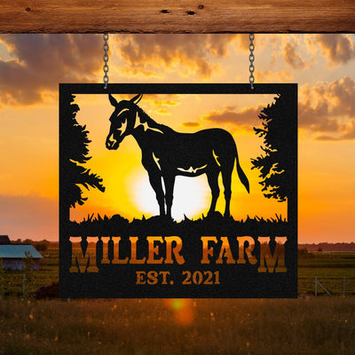 Metal Farm Sign Mule Monogram, Custom Outdoor Farmhouse, Wall Decor Art Gift, Metal Laser Cut Metal Signs Custom Gift Ideas
