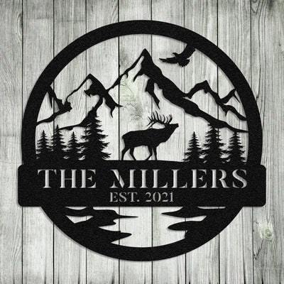 Personalized Family Name Elk Deer Hunting Metal Sign, Metal Laser Cut Metal Signs Custom Gift Ideas