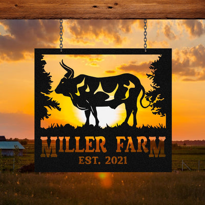 Personalized Metal Farm Sign Bull, Custom Outdoor Farmhouse, Ranch, Stable, Wall Decor Art Gift, Metal Laser Cut Metal Signs Custom Gift Ideas