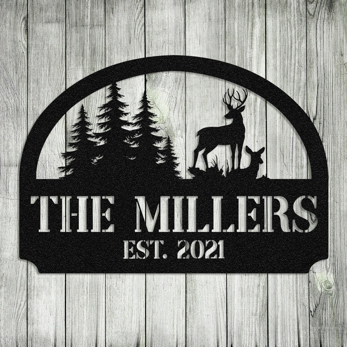 Personalized Family Deer Doe Hunting Hunter Metal Sign, Custom Outdoor Wall Decor, Art Gift For Him Dad, Metal Laser Cut Metal Signs Custom Gift Ideas