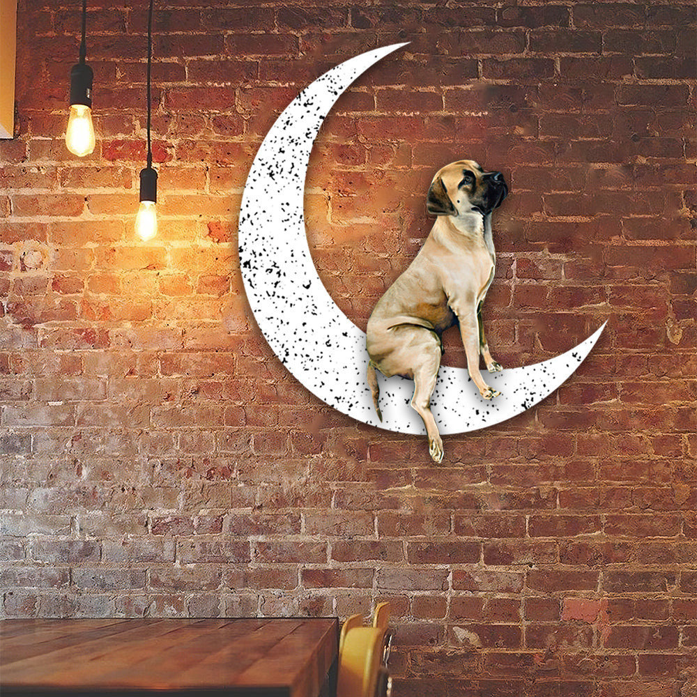 Dog Metal Sign English Mastiff Sit On The Moon Gift for Dog Lover