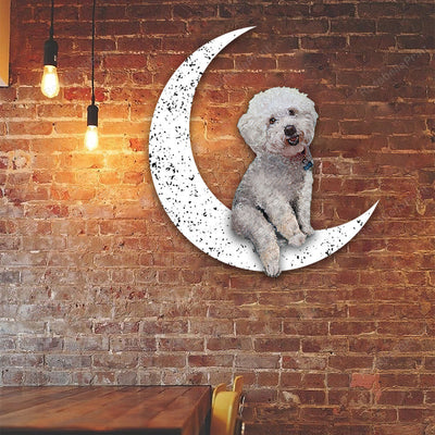 Dog Metal Sign Bichon Frise Sit On The Moon Dog Wall Sign Gift for Dog Lover