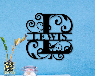 Custom Metal Name Sign Family Name Sign Metal Personalized Last Name Sign Split Monogram.