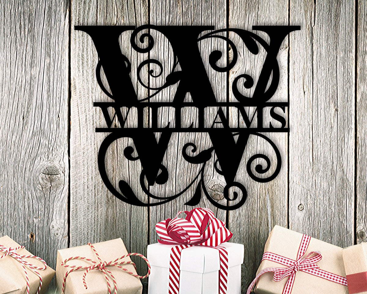 Custom Metal Name Sign Family Name Sign Metal Personalized Last Name Sign Split Monogram.