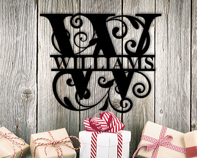 Custom Metal Name Sign Family Name Sign Metal Personalized Last Name Sign Split Monogram.