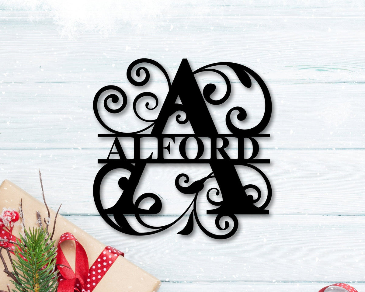 Custom Metal Name Sign Family Name Sign Metal Personalized Last Name Sign Split Monogram.