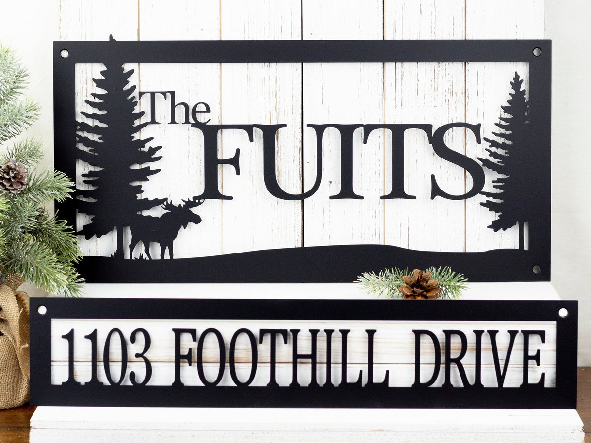 Custom Family Name And Address Metal Signs Black Moose Outdoor Sign Custom Sign Address Sign Name Sign