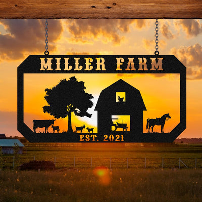 Personalized Metal Farm Sign Horse Cow Goat Chicken Monogram Custom Outdoor Farmhouse Ranch Barn Wall Decor Art Gift
