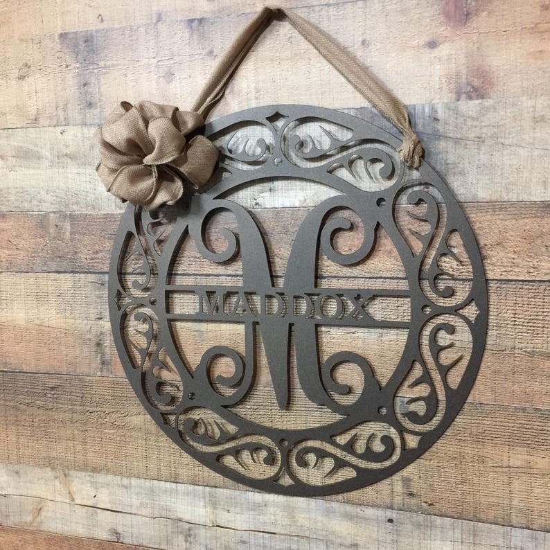 Fancy Schmancy: Metal Monogram Front Door Wreath Monogram Door Hanger Door Wreath Personalized Family Last Name Sign