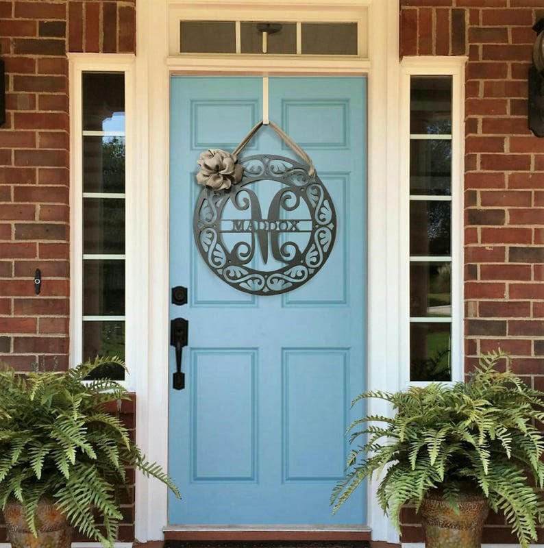 Fancy Schmancy: Metal Monogram Front Door Wreath Monogram Door Hanger Door Wreath Personalized Family Last Name Sign