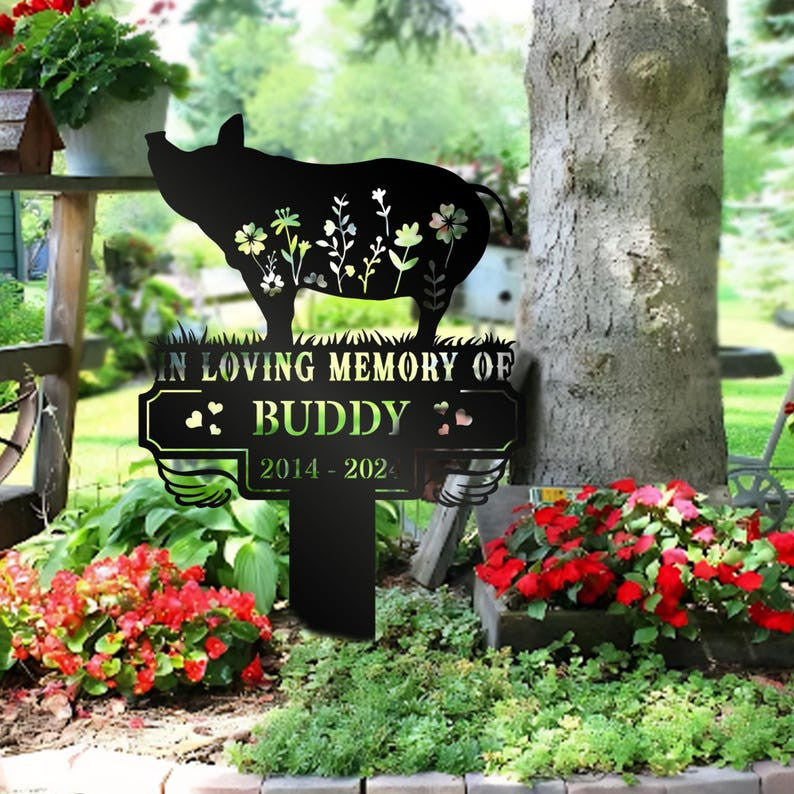 Personalized Pig Memorial Stake, Pet Loss Garden Decor, Pet Decor Wall Art, Pig Metal Sign, Gift Decoration