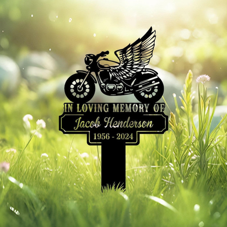 Custom Motorcycle Memorial Metal Sign, Biker Grave Marker, Garden Decor, Gift Decoration