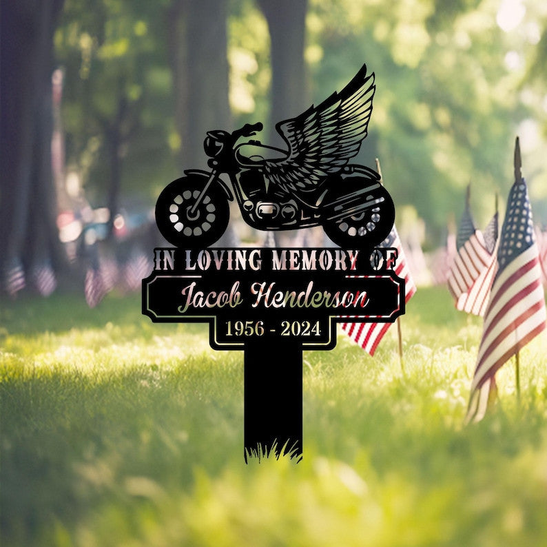 Custom Motorcycle Memorial Metal Sign, Biker Grave Marker, Garden Decor, Gift Decoration