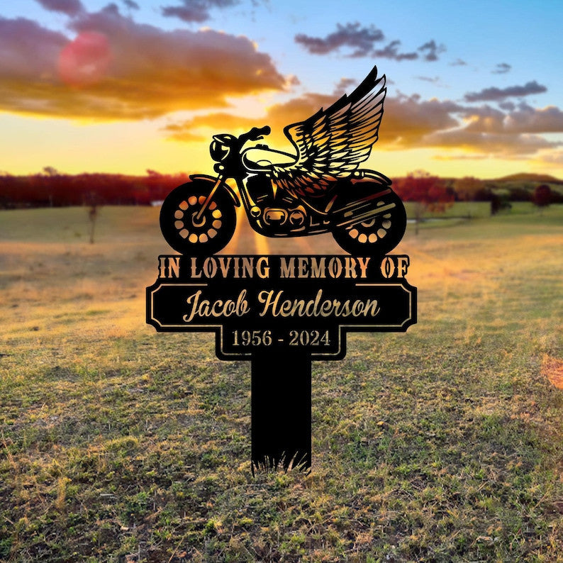Custom Motorcycle Memorial Metal Sign, Biker Grave Marker, Garden Decor, Gift Decoration