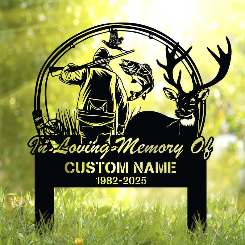 Personalized Hunting Memorial Stake Metal, Fishing Memorial Stake, Fisher Loss, Cemetery Stake, Grave Marker, In Memorial Of Gift