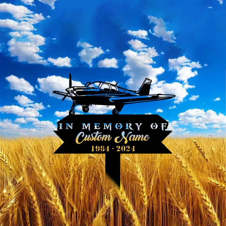 Custom Pilot Metal Memorial Stake, Personalized Aircraft Grave Marker Name Sign Airplane Remembrance Stake Decor Sympathy Pilot Loss Gift
