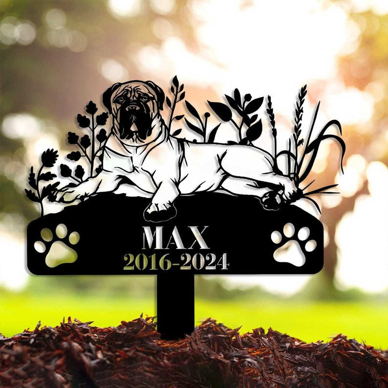 Personalized Dog Memorial Stake, Metal Stake, Bullmastiffs Dog, Sympathy Sign, Pet Grave Marker, Remembrance Stake