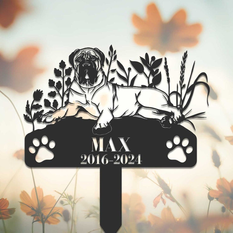 Personalized Dog Memorial Stake, Metal Stake, Bullmastiffs Dog, Sympathy Sign, Pet Grave Marker, Remembrance Stake