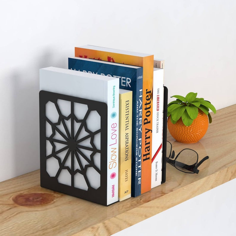 Metal Black Pattern Bookends, Black Reading Rack Decorative, Book Stand Holder, Bookends Home Decor, Silhouette Art Gift Bookends