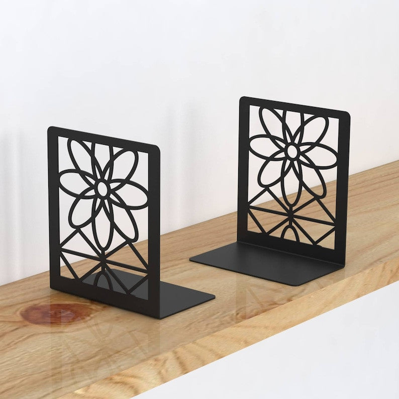 Black Pattern Bookends, Black Reading Rack Decorative, Book Stand Holder, Bookends Home Decor, Silhouette Art Gift Bookends