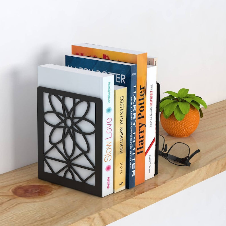 Black Pattern Bookends, Black Reading Rack Decorative, Book Stand Holder, Bookends Home Decor, Silhouette Art Gift Bookends