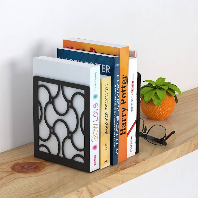 Pattern Bookends, Black Reading Rack Decorative, Book Stand Holder, Bookends Home Decor, Silhouette Art Gift Bookends