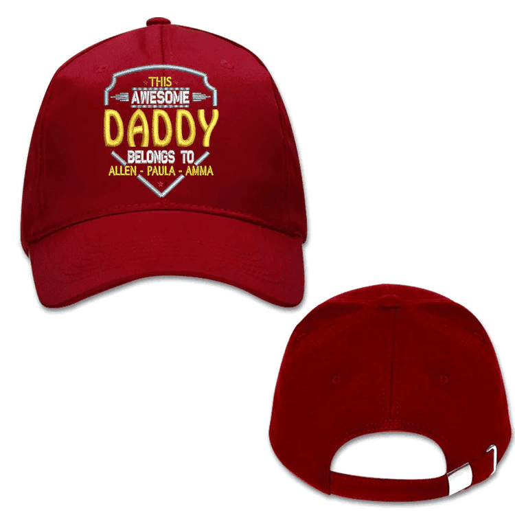 Custom This Awesome Daddy Belongs To Kids Names Personalized Printed Embroidered Cap