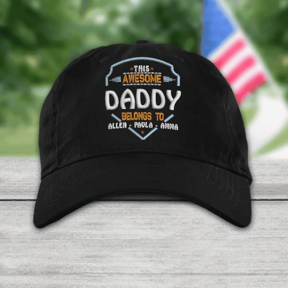 This Awesome Daddy, Grandpa Belongs To Custom Name Kids Embroidery Cap Personalized Cap