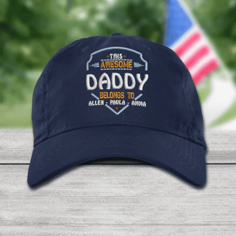 This Awesome Daddy, Grandpa Belongs To Custom Name Kids Embroidery Cap Personalized Cap
