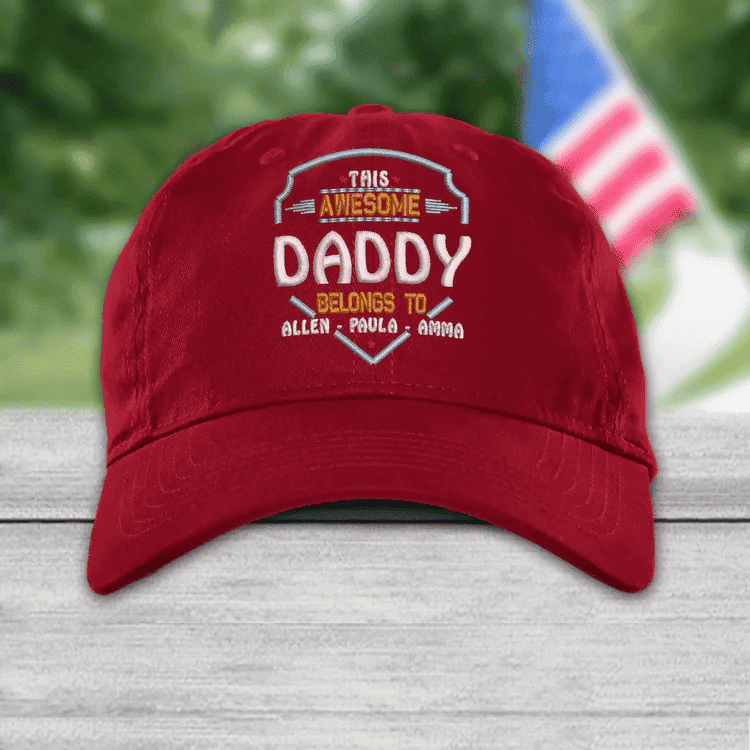 This Awesome Daddy, Grandpa Belongs To Custom Name Kids Embroidery Cap Personalized Cap
