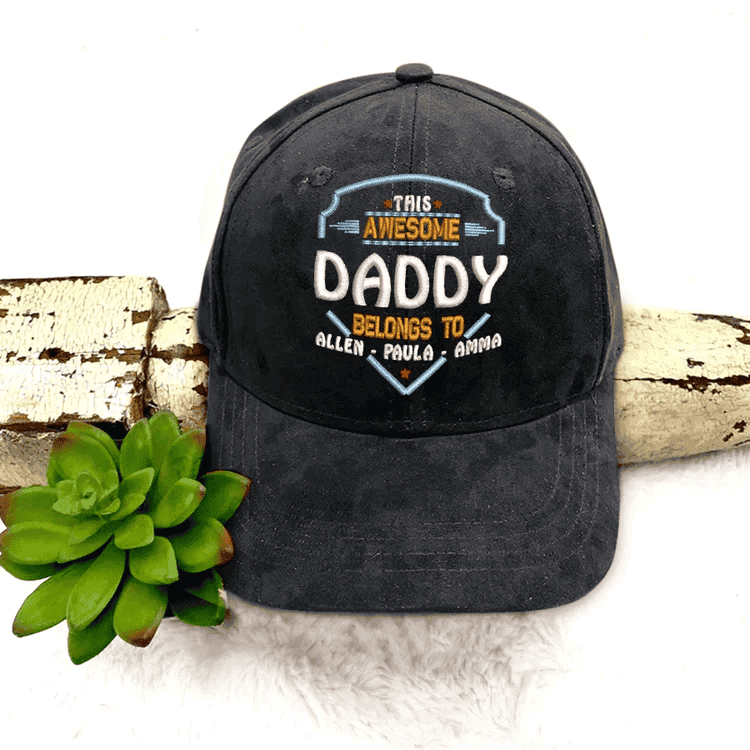 This Awesome Daddy, Grandpa Belongs To Custom Name Kids Embroidery Cap Personalized Cap