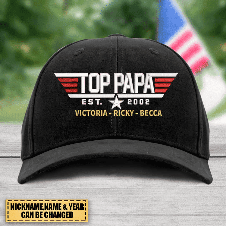 Custom #1 Dad Top Papa Top Dad with Son Daughter Grandkids Print Embroidered Custom Cap