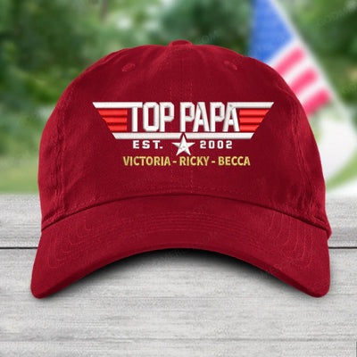 Custom #1 Dad Top Papa Top Dad with Son Daughter Grandkids Print Embroidered Custom Cap